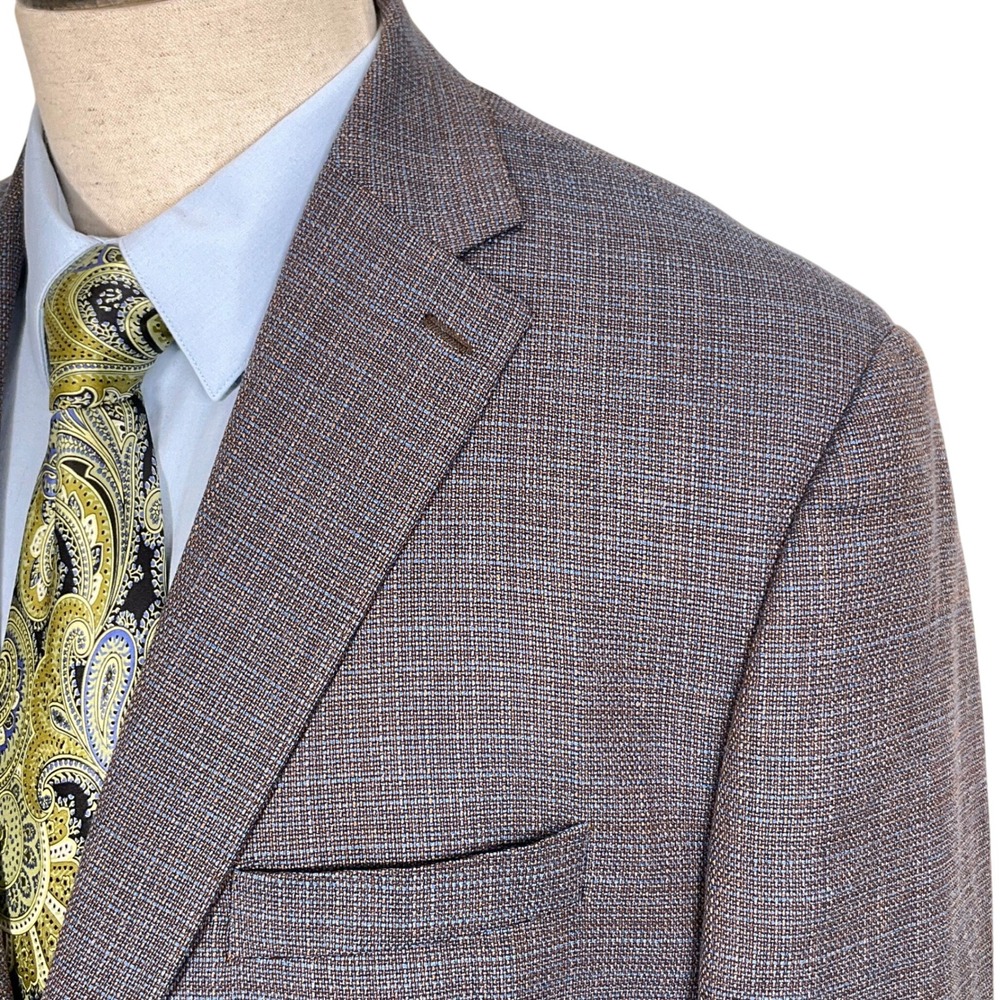 TailoRed Tessilstrona‎ Blazer Men 48 Blue Tan Italian Wool Stretch Sport Coat